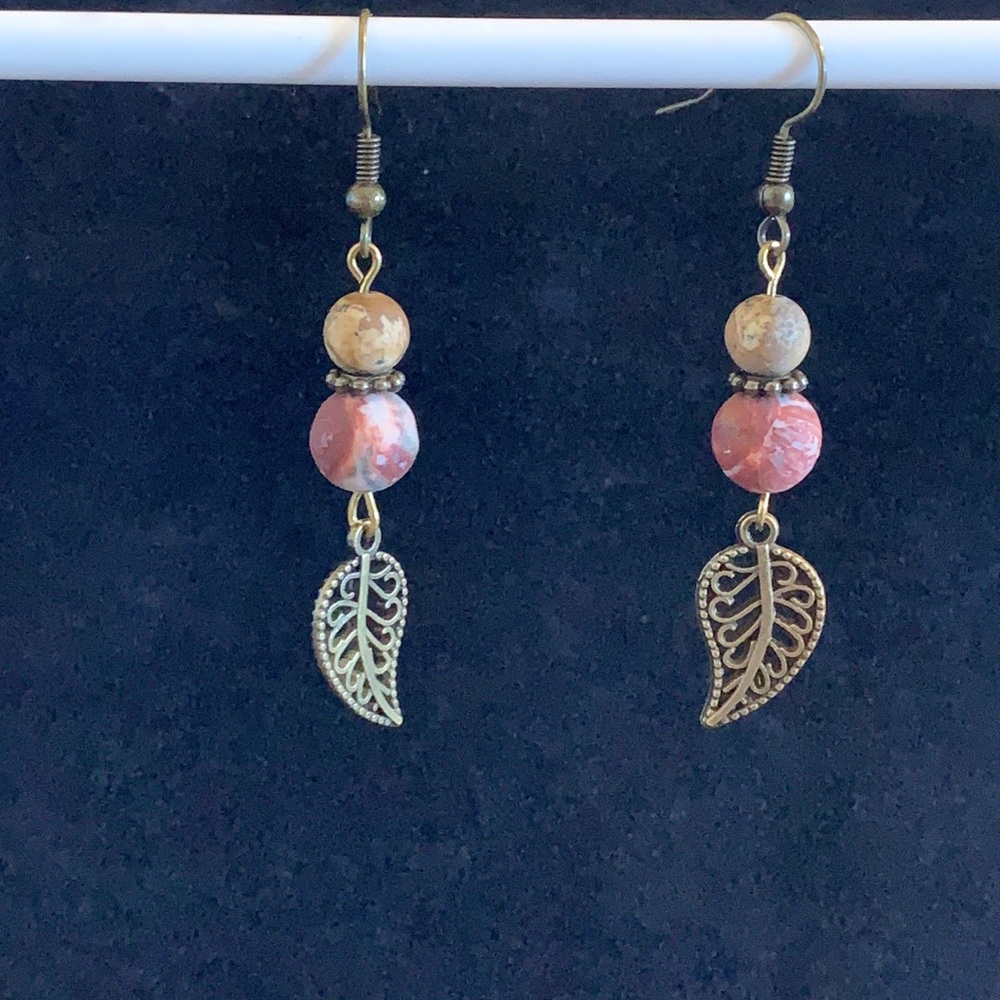 21346 Picture and leopard Jasper earrings